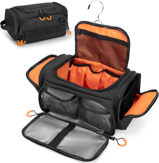 Tactical Toiletry Bag for Men, Hanging Hygiene Bag, Travel Dopp Kit Organizer for Shaving, Shower Essentials and Toiletries, Black (Empty Bag)