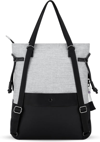 Sherpani Tempest, Anti Theft Convertible Backpack Tote, 14L Travel Backpack, Travel Gifts for Women, Handbags, RFID Protection, Metal Hardware, Fits 15” Laptop (No Sleeve) (Sterling)