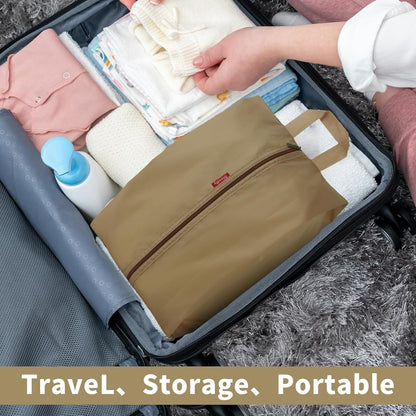 6pcs Portable Shoe Organizer, Travel Pouches with Zipper, Golf Shoe Bags, Clothes Bags, Soccer Cleats Bag Shoe Pouch for Gym, Waterproof, Odor-Resistant (Khaki)
