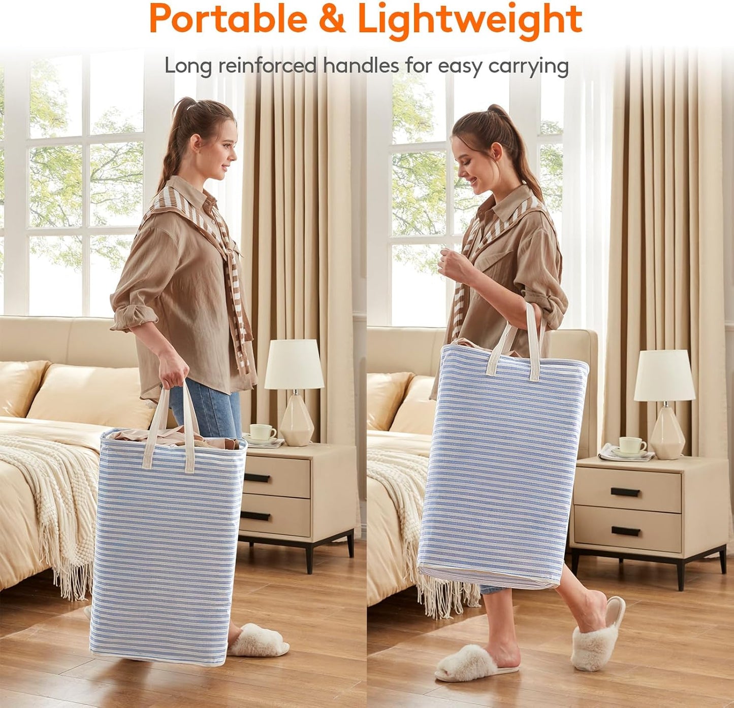 Lifewit Laundry Hamper Large Collapsible Laundry Basket, Freestanding Waterproof Clothes Hamper Storage with Easy Carry Handles for Clothes in Bedroom Bathroom College Dorm for Adults, Blue, 80L