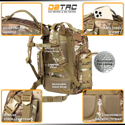 Diaper Bag Backpack for Dad, DBTAC Large Baby Nappy Bag for Men w/Changing Mat, Insulated+Wipe Pockets, Stroller Straps, CP Camo