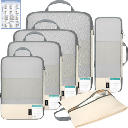 BAGAIL 6 Set/4 Set Lightweight Compression Packing Cubes for Travel, Anti-Tearing Expandable Organizer Bags for Suitcase