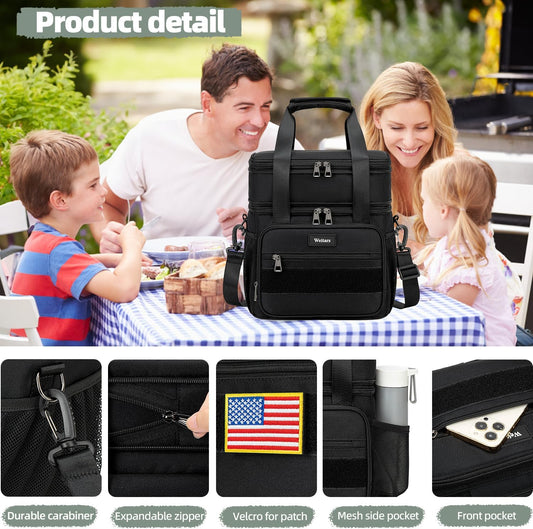 Weitars Lunch Box for Men Women Dual Compartment Lunch Box Heavy Duty Large Insulated Tactical Lunch Bag Durable Cooler Bag With Shoulder Strap for Adults Work Picnic Road Trip