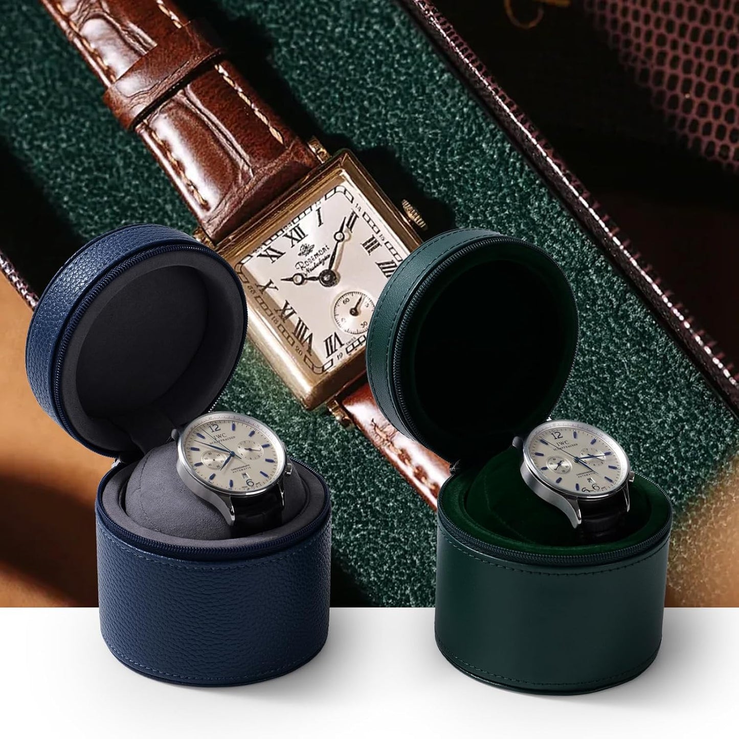 Oirlv Luxury Leather Watch Travel Case Single Watch Case with Removable Pillow(Green)