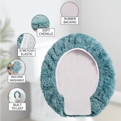 Microfiber Elongated Toilet Seat Cover 19.5"x 15" Machine Washable Solid Toilet Lid Cover Adjustable Rubber Backing Fits Most 18-19.5" L x 14-16" W Elongated Toilet Seat