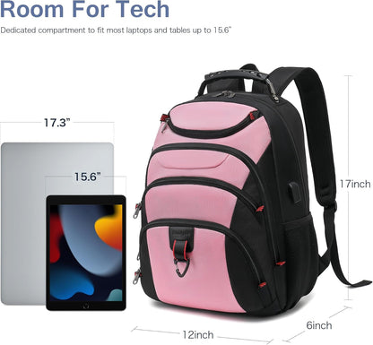 Boavan Laptop Backpack for men, 15.6 inch Laptop Bag with USB Port, Waterproof Travel Work Backpack Purse, Anti-Theft Teacher Nurse Doctor Casual Bookbags Office Business backpack，PinkBlack