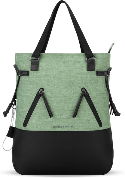 Sherpani Tempest, Anti Theft Convertible Backpack Tote, 14L Travel Backpack, Travel Gifts for Women, Handbags, RFID Protection, Metal Hardware, Fits 15” Laptop (No Sleeve) (Basil)