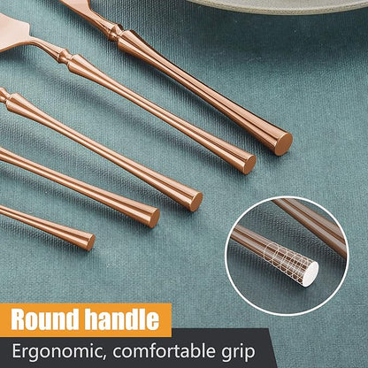 20-Piece Rose Gold Silverware Set for 4,Modern 18/10 Stainless Steel Flatware Set,Unique Rustic Cutlery Utensils Set,Spoon and Fork Set for Home, Restaurant,Mirror Polished,Dishwasher Safe