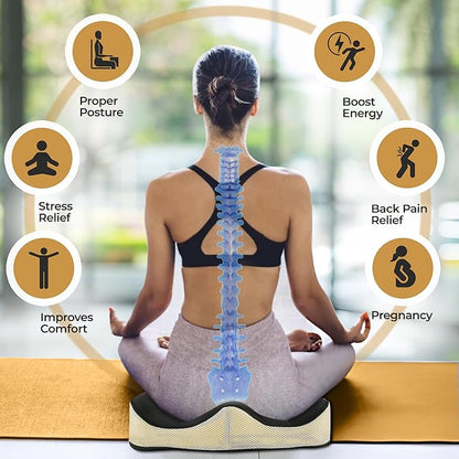 Patented 55D Memory Foam Seat Cushion– Ergonomic Office Chair Cushion for Sciatica Relief, Car Seat Cushion for Long Driving – Coccyx Pillow for Tailbone Pain, Pressure Relief for Hip, All Day Comfort