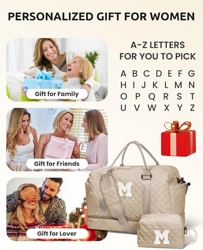 Women Group Gift Ideas, Gifts for Women-Kids Travel Bags with Shoe Compartment, Personalized Weekender Bag, Monogram Overnight Bag for Women, Letter Travel Bag with Makeup Bag (Letter Y)