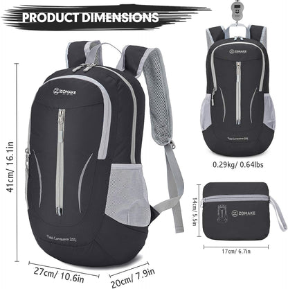 ZOMAKE Ultra Lightweight Packable Backpack 25L, Foldable Hiking Backpacks Water Resistant Small Folding Daypack for Travel(Black)