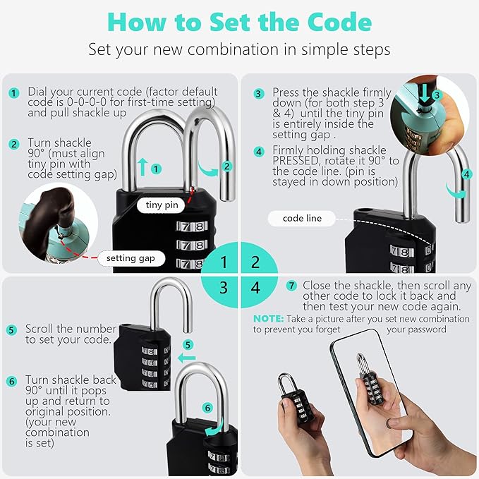CL21RQ 2.6 Inch Long Shackle Combination Lock, 4 Digit Combination Padlock Set Your own Combination for Gym Locker Lock, School, Gates, Doors, Toolbox, Hasps and Storage (Rose Quartz (L) *1)