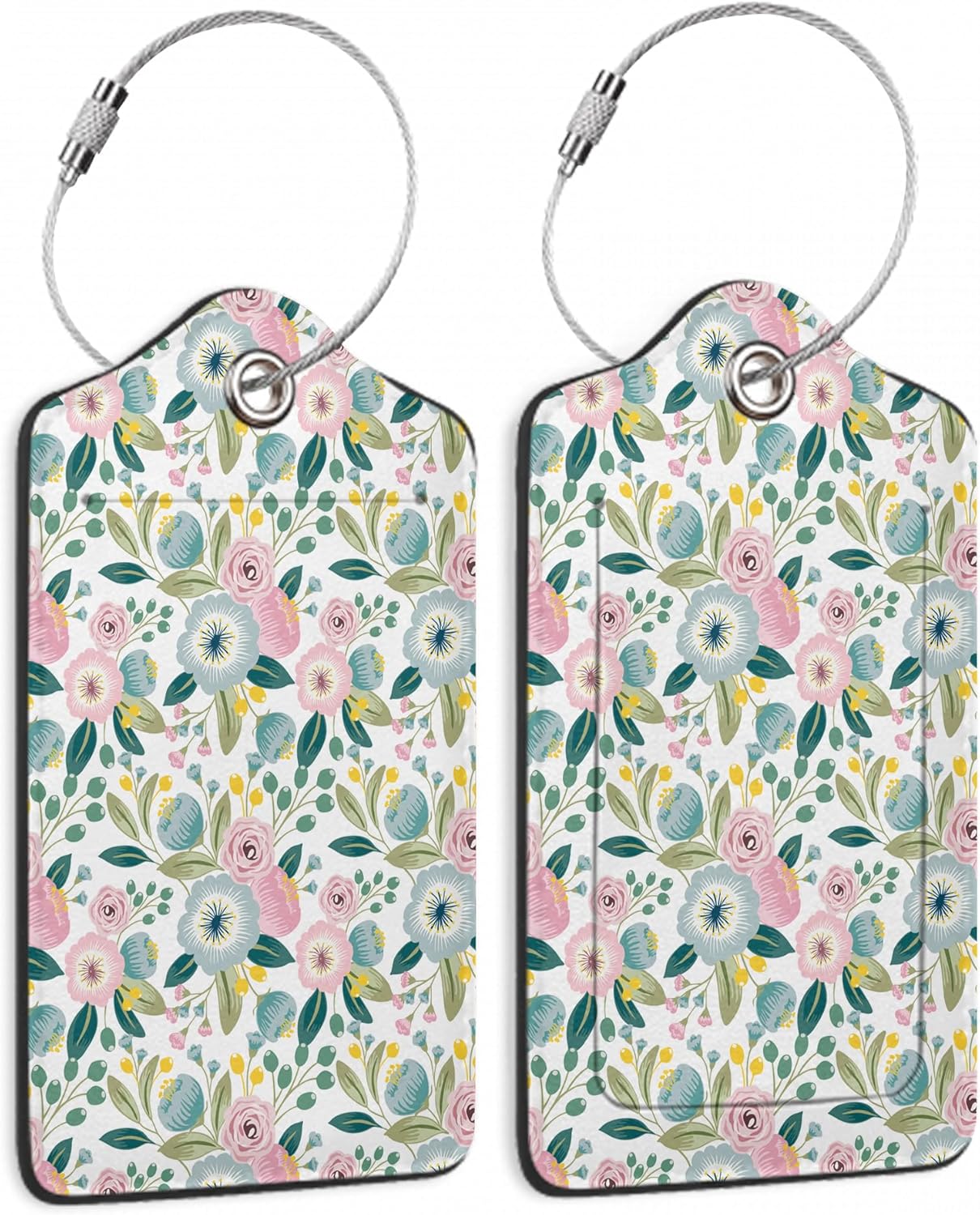 Set of 2 Luggage Tags for Suitcases, Leather Groovy Flower Baggage Tags with Stainless Steel Loop, Privacy Name ID Card Cover Kawaii Travel Labels for Women Men Kids Girls