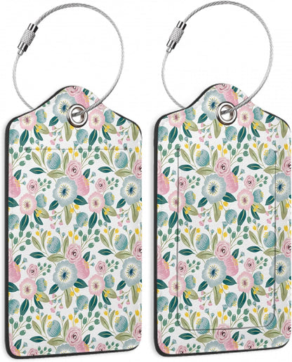 Set of 2 Luggage Tags for Suitcases, Leather Groovy Flower Baggage Tags with Stainless Steel Loop, Privacy Name ID Card Cover Kawaii Travel Labels for Women Men Kids Girls