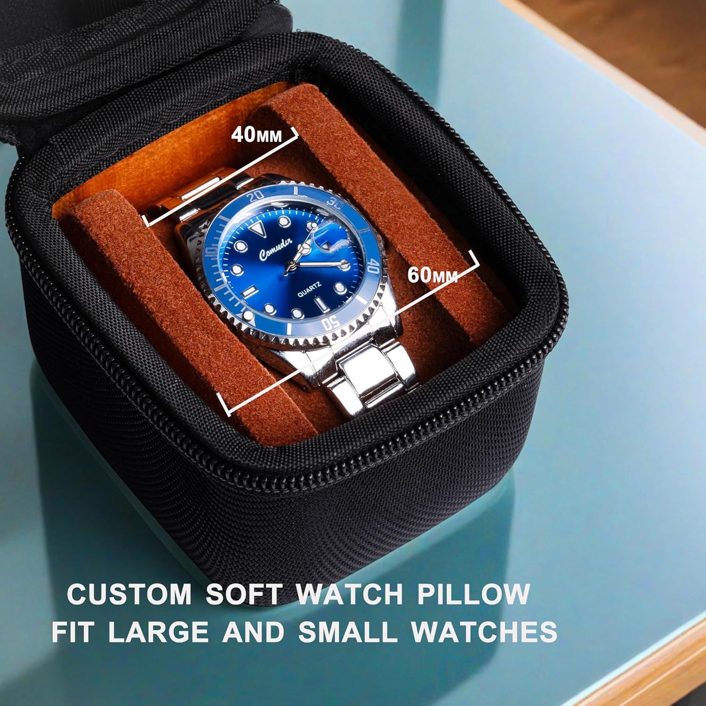 single watch travel case, hard watch case with/compartment for jewelry organizer, rings bracelet cufflink organization