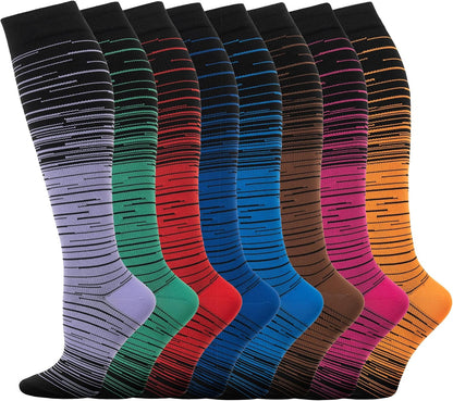 Compression Socks for Women Men Circulation Knee High 8 Pairs for Nurses, Running, Travel, Athletic