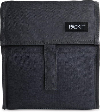 Packit® Freezable Lunch Bag, City Charcoal, Built with ECOFREEZE® Technology, Foldable, Reusable, Zip and Velcro Closure with Buckle Handle, Designed for Work Lunches and Fresh Lunch On the Go