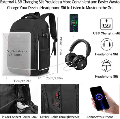 Backpack, Laptop Backpack, Carry on Backpack, Durable TSA Friendly Business Travel 17.3 Inch Laptop Backpack with USB Port, College School Bag Gift for Men Women Teens Bookbag, Black