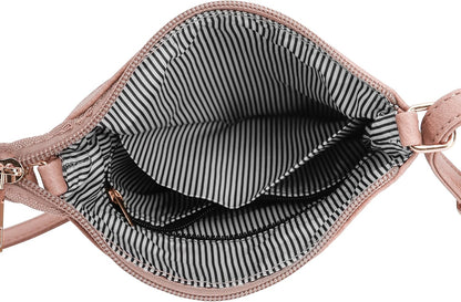 DELUXITY | Crossbody Purse Bag | Functional Multi Pocket Double Zipper Purse | Adjustable Strap | Medium Size Purse | Blush
