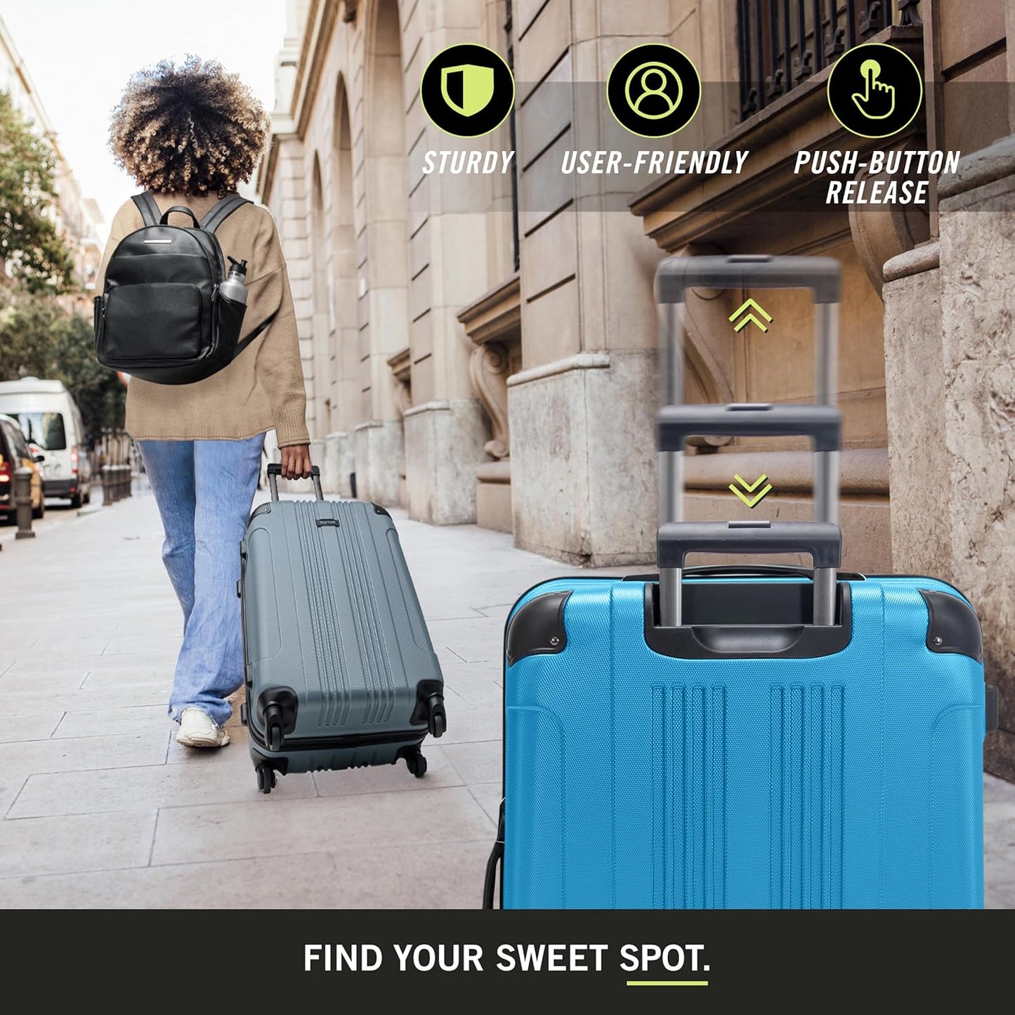 Kenneth Cole REACTION Out of Bounds Lightweight Hardshell 4-Wheel Spinner Luggage, Teal, 20-Inch Carry On