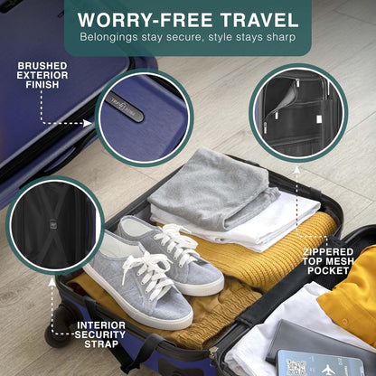 Luggage Sets 3 Piece, 24 Inch Suitcase and 28 Inch Luggage with Spinner Wheels, Durable Hard Shell Suitcase Set, Expandable Travel Suitcases with Wheels, Navy