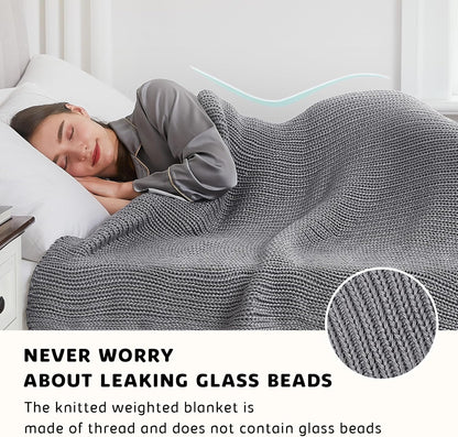 L'AGRATY Knitted Weighted Blanket - 48"x72" 20lbs Cooling Chunky Knit Heavy Blanket for Adults Braided Crochet Throw Thick Cable Yarn Knit Decorative No Beads Evenly Weighted Machine Washable