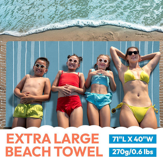 Turkish Beach Towel - 40x71 inch Oversized Sand Resistant Prewashed Turkish Towel - 100% Turkish Cotton Quick Drying, Compact, Lightweight Turkish Towel for Beach, Bath, Pool, Gym, Yoga