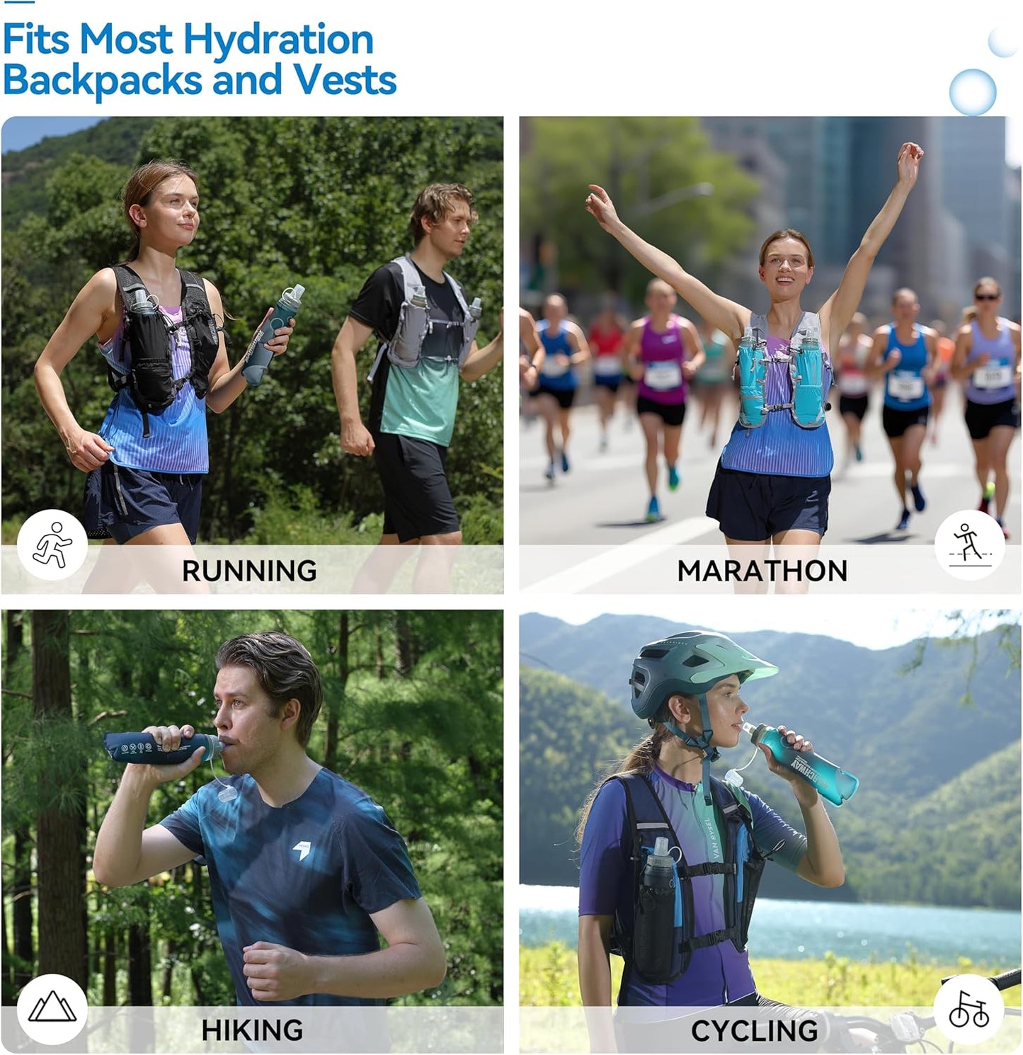 MARCHWAY Soft Hydration Flask with Wide Mouth, 300ml/500ml Collapsible TPU Water Bottle, Leakproof Portable Flexible for Running, Hiking, Cycling, Climbing, Gym, Travel (2pcs Blackish Green 500ml)