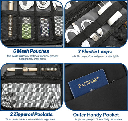 Electronic Organizer Travel Case, All-in-One Portable Cable Organizer Bag for Storage, Cord Organizer Tech Accessories for Cables, Chargers, Power Bank, Flash Drive,SD Card