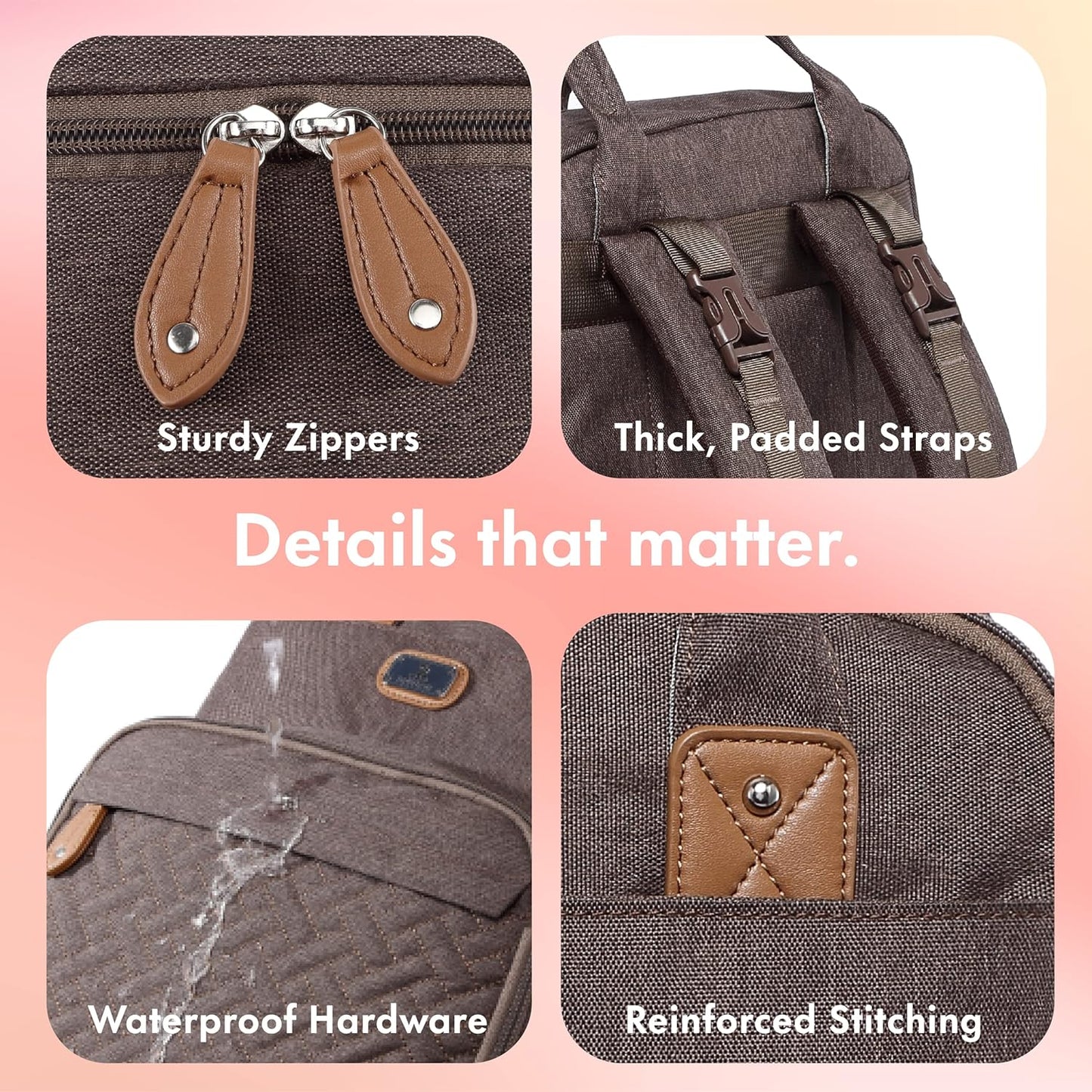 Dikaslon Diaper Bag Backpack with Portable Changing Pad, Pacifier Case and Stroller Straps, Large Unisex Baby Bags for Boys Girls, Multipurpose Travel Back Pack Moms Dads, Brown