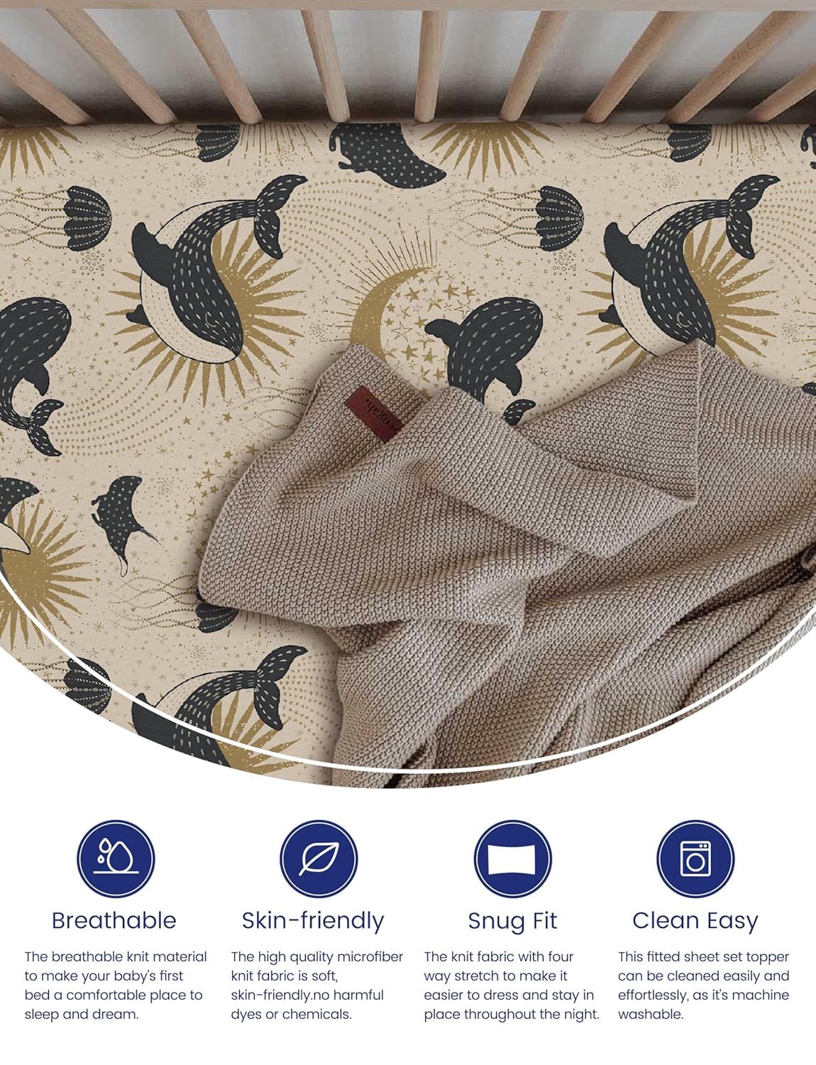 TotAha Premium Stretchy Crib Sheets (2-Pack)-Hypoallergenic, Silky Comfort, Buttery Soft, Calming Effect, All-Season Jersey-Knit Sheets, 9'' Extra Deep Pocket, Zoo Safari & Sea Animals