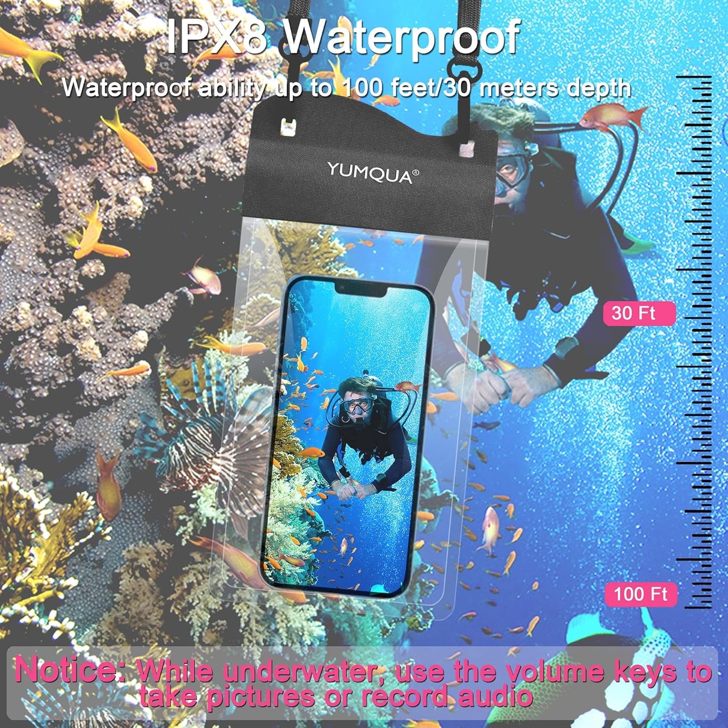 Large Waterproof Phone Pouch 2 Pack, IPX8 Waterproof Cell Phone Case Dry Bag Compatible with iPhone 15 14 13 12 Pro Max, Galaxy S23 Ultra S22 Pixel 4 XL Phone Up to 7.5", Black+Yellow