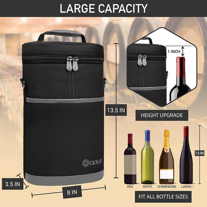 OPUX 2 Bottle Wine Carrier Tote, Insulated Leakproof Wine Cooler Bag, Wine Travel Bag Tote for Picnic BYOB Beach, Portable Wine Bottle Carrying Case, Gift for Wine Lover Women Men Christmas, Dark Grey