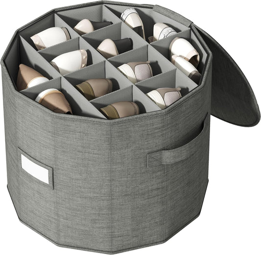 Vailando Shoe Organizer for Closet - Cylindrical Shoe Storage Organizer with Removable Dividers, Rectangular Compartment, Foldable, Gray, 1-Pack