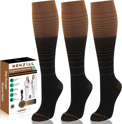 NEWZILL Copper Compression Socks for Women & Men 15-20mmHg Cotton Rich Odor Control Dress Socks for Business Casual Running Medical Athletic Support, Edema Diabetic Relief