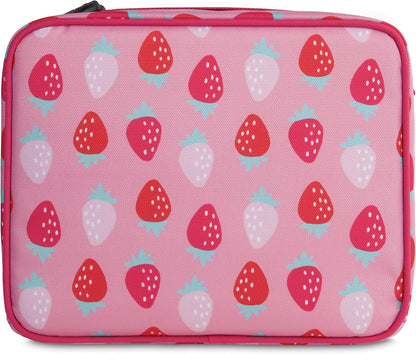 PackIt Freezable Classic Lunch Box, Sweet Strawberry, Built with ECOFREEZE Technology, Collapsible, Reusable, Zip Closure With Zip Front Pocket and Buckle Handle, Designed for Fresh Lunch On the Go