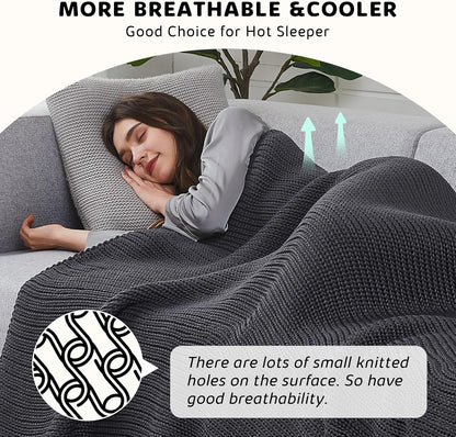 L'AGRATY Knitted Weighted Blanket - 60"x80" 20lbs Cooling Chunky Knit Heavy Blanket for Adults Braided Crochet Throw Thick Cable Yarn Knit Decorative No Beads Evenly Weighted Machine Washable