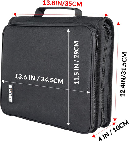 SUNEE Zippered Binder Bag with Handle, 2-Inch 3-Ring O-Ring, 500-Sheet Capacity, Includes Zip Pocket, 5-Tab Expanding File Folder, Multi-Pocket Organizer Binder Suitable for Middle School, Black