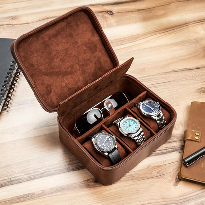 Awesometik 3 Slot Luxury Travel Faux Leather Watch Case. Watch Storage Organizer. Watch Display & Watch Holder. Perfect For Watch Collection. Ready to Gift for Men (3 Slot Watch Case)