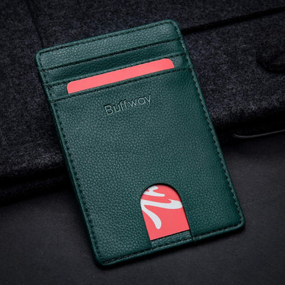 Buffway Mens Slim Wallet, Minimalist Thin Front Pocket Leather Credit Card Holder with RFID Blocking for Work Travel