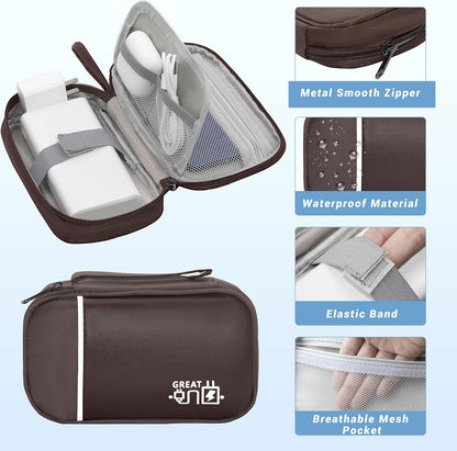 Electronics Organizer,Travel Cord Organizer Pouch, Portable Cable Organizer Bags, Waterproof Electronic Accessories Storage Case for Cables, Cords, Charger, Phone (Single Layer-Small-Brown)