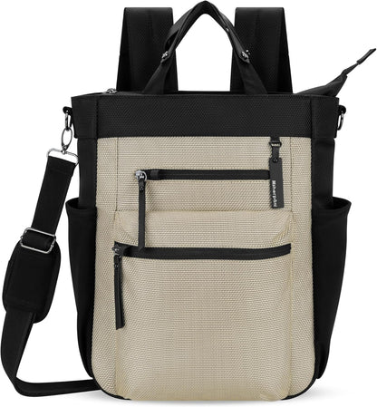Sherpani Soleil, Anti Theft Convertible Backpack, 3 in 1 Tote Bag, Cross Body Purse, 18L Travel Backpack, Travel Gifts for Women, RFID Protection, Metal Hardware Fits 13” Laptop (Straw)