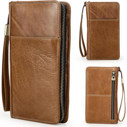 Top Grain Leather Travel Passport Wallet Holder for Man & Woman, Handmade with Three-Layer for 4 Passports & Multi Cards, RFID Blocking Large Capacity for Cards/Passports/Tickets, Brown