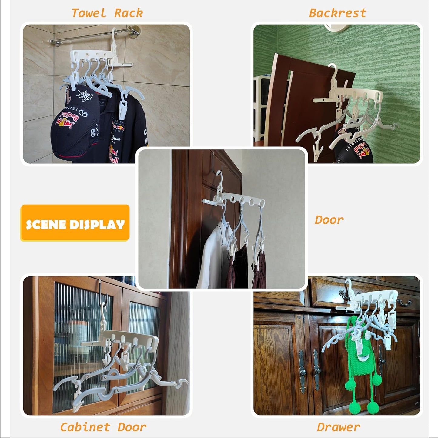 Over The Door Hooks Hanger,Foldable Portable Folding Hangers,Hanging Rack,Clips,Essentials for Cruise,Vacation,Camping,RV,Road Trip,Hotel,Business Travel, Student Apartment(White Box)
