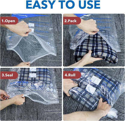16 Pack Compression Bags for Travel | Vacuum Seal Storage Bags for Luggage & Dirty Clothes | Travel Packing Space Saver Bags for Suitcases & Home Organization | MEIQIHOME