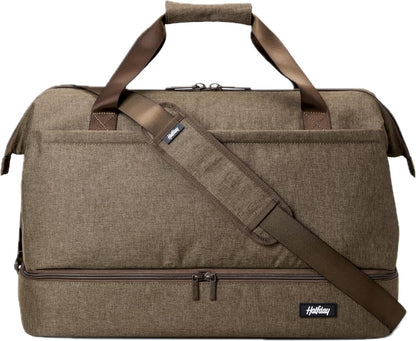 Halfday Double Decker Weekender Bag 40L | Designed for Easy Packing & Storage (Padded Strap, Zippered Bottom Compartment, Interior Mesh Pockets, Trolley Sleeve, Water-Resistant Fabric), Dune