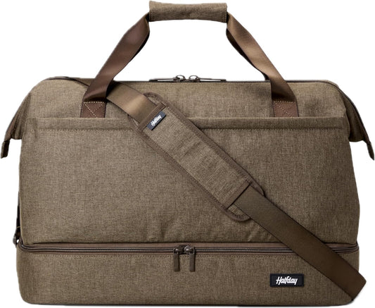 Halfday Double Decker Weekender Bag 40L | Designed for Easy Packing & Storage (Padded Strap, Zippered Bottom Compartment, Interior Mesh Pockets, Trolley Sleeve, Water-Resistant Fabric), Dune