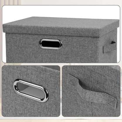 Medium 15" 21 Quart Collapsible Stackable Storage Bins with Lids, 1 Pack Gray Foldable Fabric Closet Storage Boxes with Lids, 4 Handles Heavy-duty Linen Cube Baskets for Bedroom