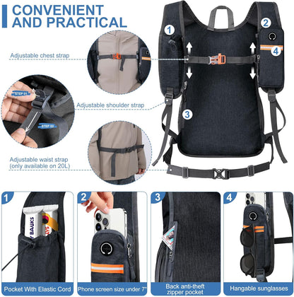 20L Small Hiking Backpack for Men Women Foldable Packable Back Pack Ultralight Hiking Daypack for Travel Camping Outdoor, Black