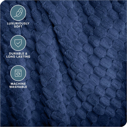 Bare Home Textured Fleece Blanket - King Size - Ultra-Soft Lightweight for Bed, Sofa, and Couch - Luxury Microplush - Cozy Warm Blanket (King, Waffle Dark Blue)